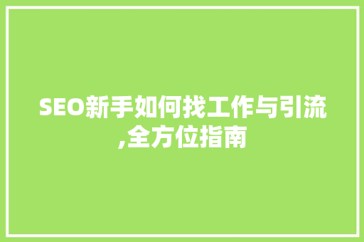 SEO新手如何找工作与引流,全方位指南