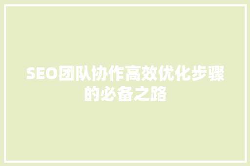 SEO团队协作高效优化步骤的必备之路