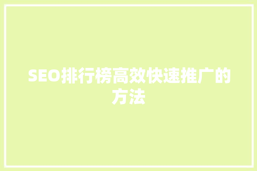 SEO排行榜高效快速推广的方法