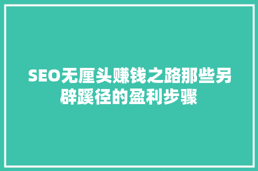 SEO无厘头赚钱之路那些另辟蹊径的盈利步骤