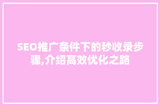 SEO推广条件下的秒收录步骤,介绍高效优化之路