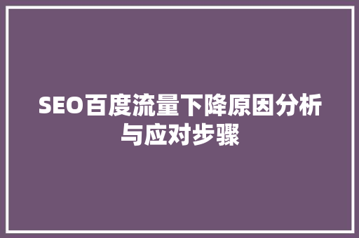 SEO百度流量下降原因分析与应对步骤