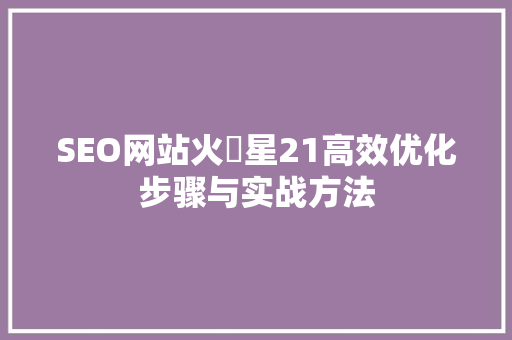 SEO网站火亅星21高效优化步骤与实战方法