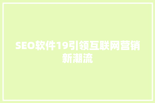 SEO软件19引领互联网营销新潮流