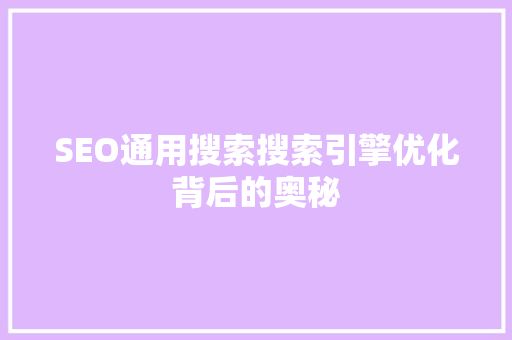 SEO通用搜索搜索引擎优化背后的奥秘