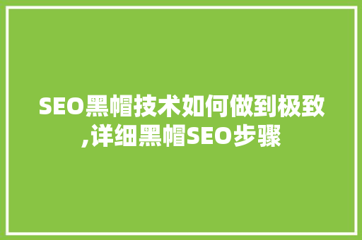SEO黑帽技术如何做到极致,详细黑帽SEO步骤