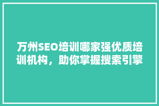 万州SEO培训哪家强优质培训机构，助你掌握搜索引擎优化之路