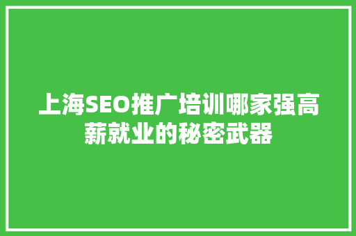 上海SEO推广培训哪家强高薪就业的秘密武器