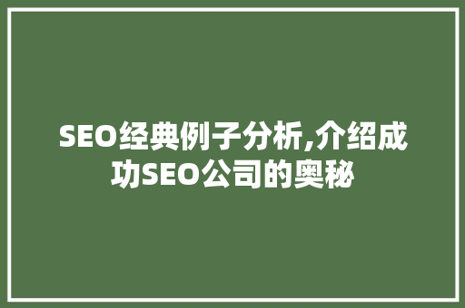 SEO经典例子分析,介绍成功SEO公司的奥秘