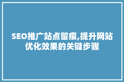 SEO推广站点留痕,提升网站优化效果的关键步骤