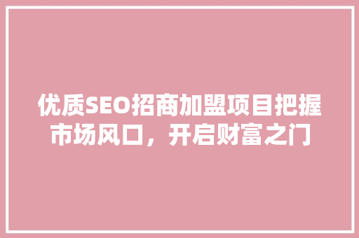 优质SEO招商加盟项目把握市场风口，开启财富之门