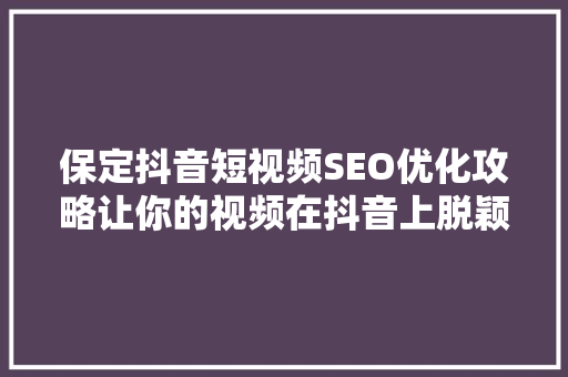 保定抖音短视频SEO优化攻略让你的视频在抖音上脱颖而出