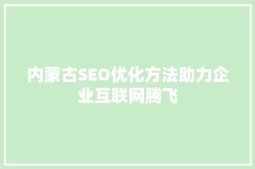 内蒙古SEO优化方法助力企业互联网腾飞
