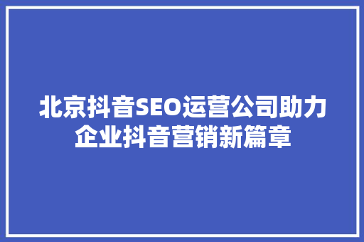 北京抖音SEO运营公司助力企业抖音营销新篇章