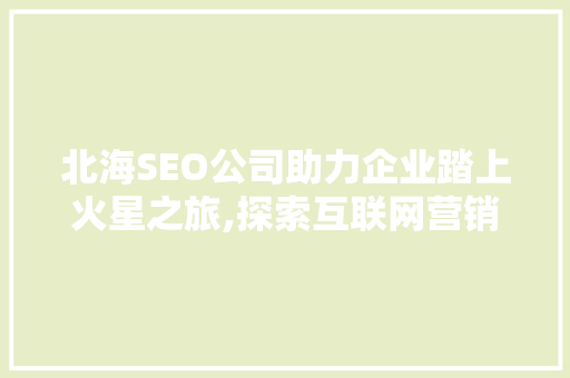 北海SEO公司助力企业踏上火星之旅,探索互联网营销的新航向