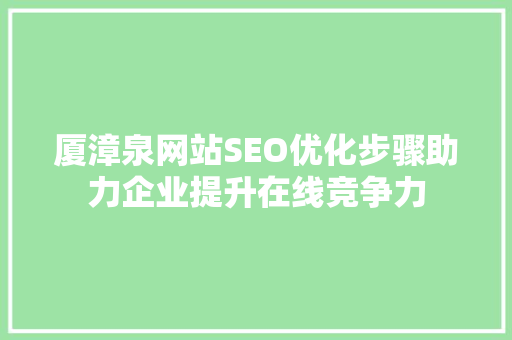 厦漳泉网站SEO优化步骤助力企业提升在线竞争力