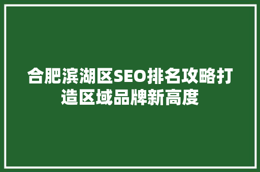 合肥滨湖区SEO排名攻略打造区域品牌新高度  第1张