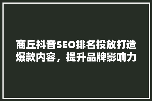 商丘抖音SEO排名投放打造爆款内容，提升品牌影响力