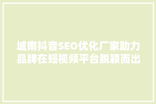 城南抖音SEO优化厂家助力品牌在短视频平台脱颖而出