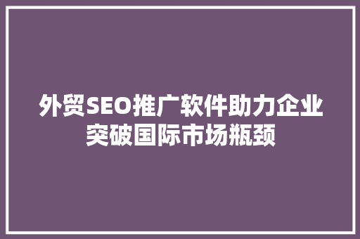 外贸SEO推广软件助力企业突破国际市场瓶颈