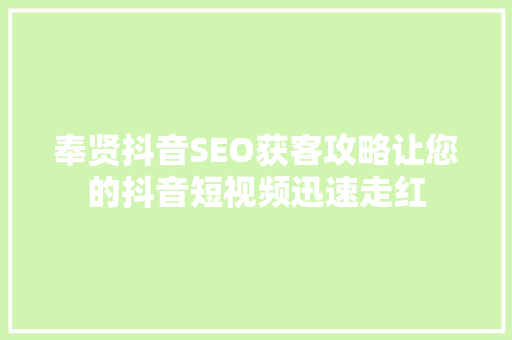 奉贤抖音SEO获客攻略让您的抖音短视频迅速走红