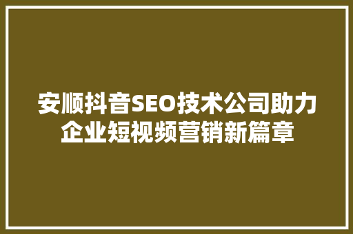 安顺抖音SEO技术公司助力企业短视频营销新篇章