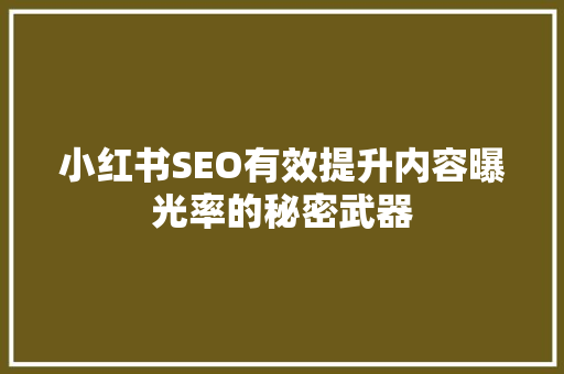 小红书SEO有效提升内容曝光率的秘密武器