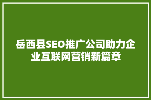岳西县SEO推广公司助力企业互联网营销新篇章