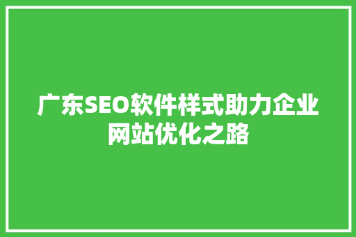 广东SEO软件样式助力企业网站优化之路