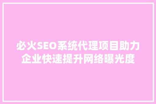 必火SEO系统代理项目助力企业快速提升网络曝光度