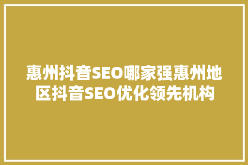 惠州抖音SEO哪家强惠州地区抖音SEO优化领先机构