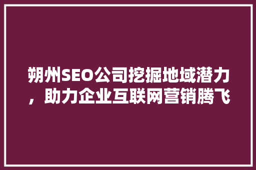 朔州SEO公司挖掘地域潜力，助力企业互联网营销腾飞
