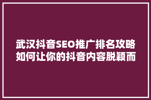 武汉抖音SEO推广排名攻略如何让你的抖音内容脱颖而出