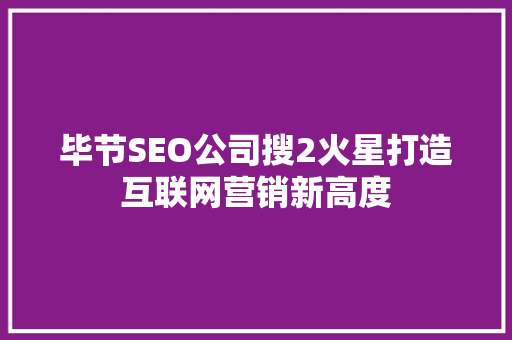 毕节SEO公司搜2火星打造互联网营销新高度