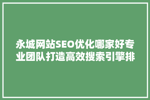 永城网站SEO优化哪家好专业团队打造高效搜索引擎排名