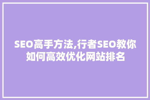 SEO高手方法,行者SEO教你如何高效优化网站排名