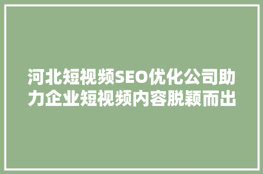 河北短视频SEO优化公司助力企业短视频内容脱颖而出