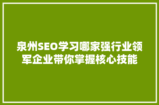 泉州SEO学习哪家强行业领军企业带你掌握核心技能