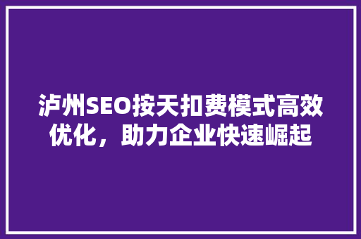 泸州SEO按天扣费模式高效优化，助力企业快速崛起