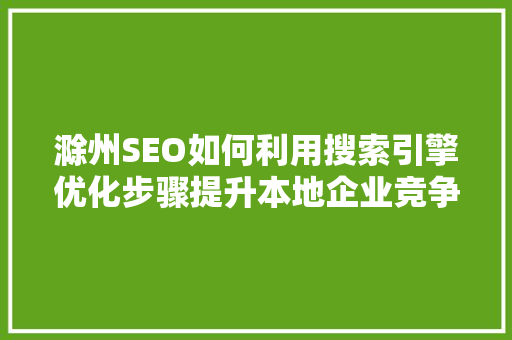 滁州SEO如何利用搜索引擎优化步骤提升本地企业竞争力