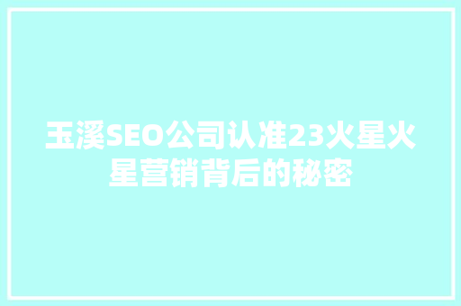 玉溪SEO公司认准23火星火星营销背后的秘密