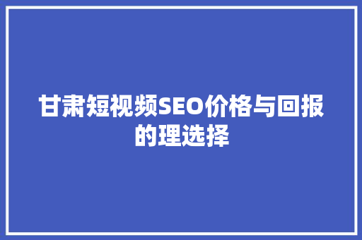 甘肃短视频SEO价格与回报的理选择