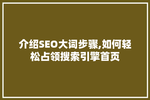 介绍SEO大词步骤,如何轻松占领搜索引擎首页