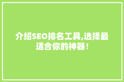介绍SEO排名工具,选择最适合你的神器！