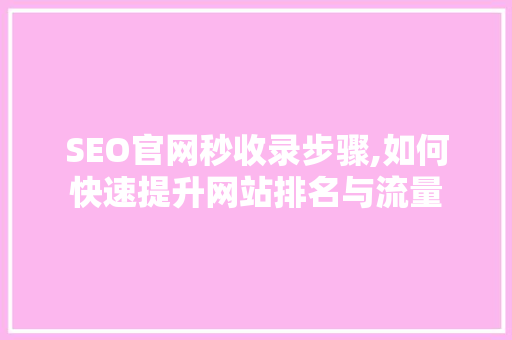 SEO官网秒收录步骤,如何快速提升网站排名与流量