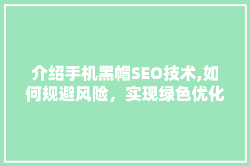 介绍手机黑帽SEO技术,如何规避风险，实现绿色优化  第1张