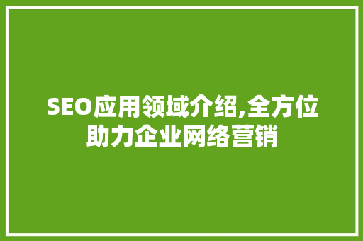 SEO应用领域介绍,全方位助力企业网络营销