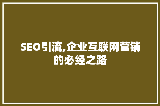 SEO引流,企业互联网营销的必经之路