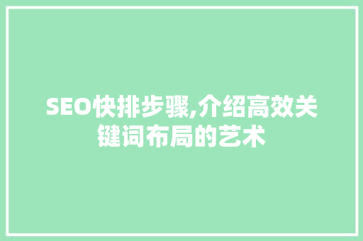 SEO快排步骤,介绍高效关键词布局的艺术