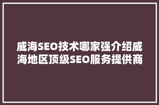 威海SEO技术哪家强介绍威海地区顶级SEO服务提供商